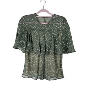 Prose & Poetry Sage Green Short‎ Sleeves Semi Sheer Flowy Blouse Top Size S